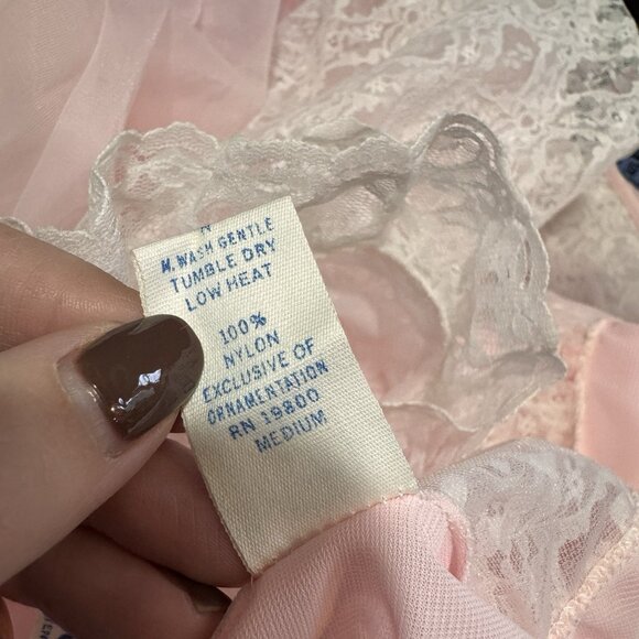 Vtg 50s 60s Nightgown Robe Set M Slip Chiffon Lace Satin Peignor Pink Lingerie - Picture 13 of 13